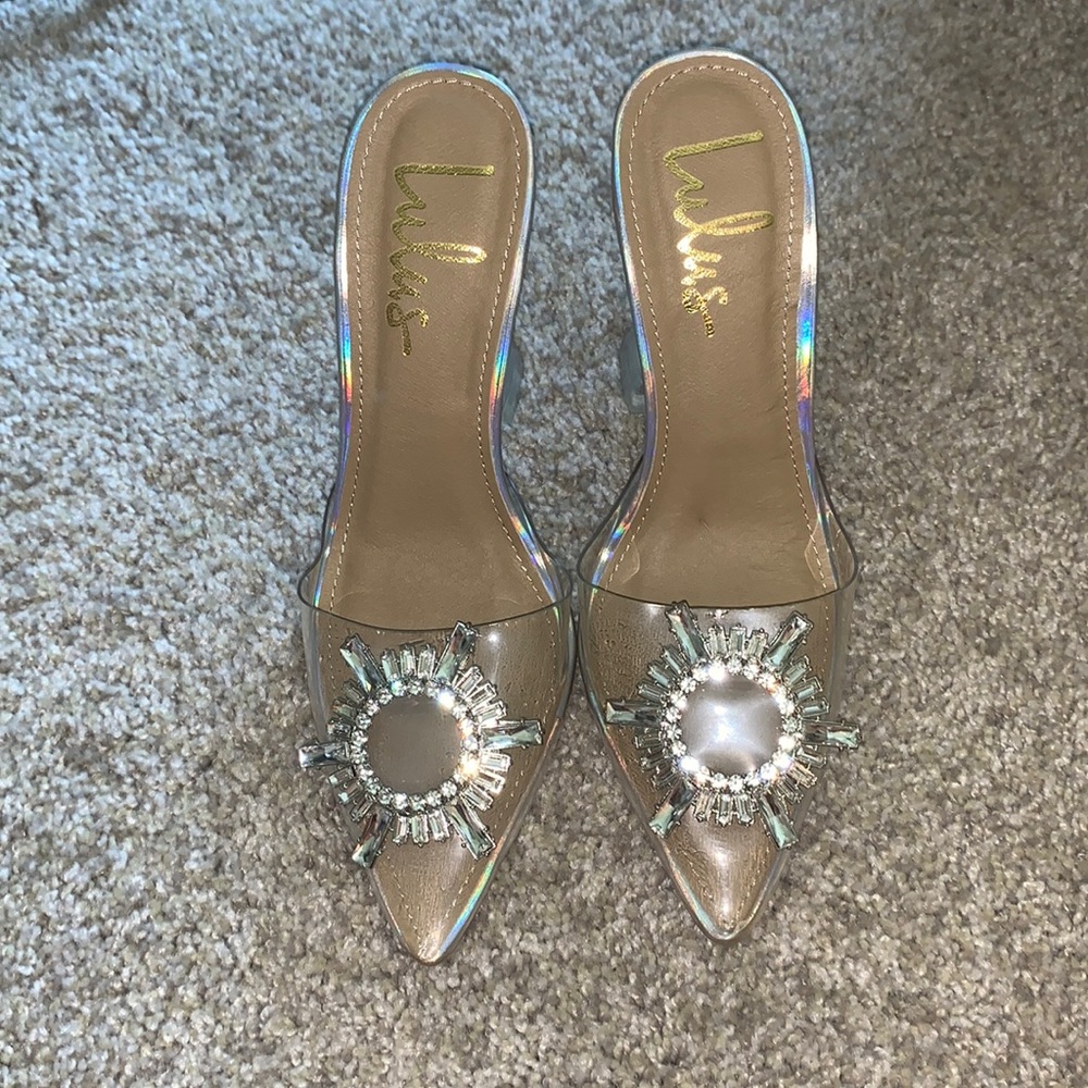 BRAND NEW vinyl lulu heels - clear see through